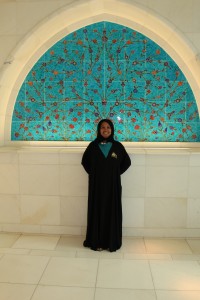 Me in an abaya at the Grand Mosque