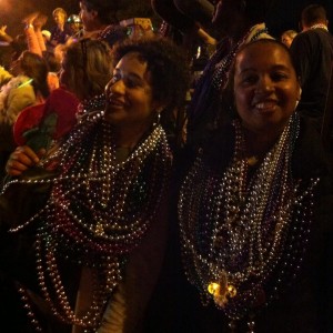 Collecting beads at Mardi Gras