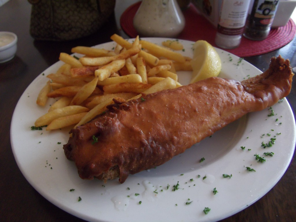 Fried hake fish and chips